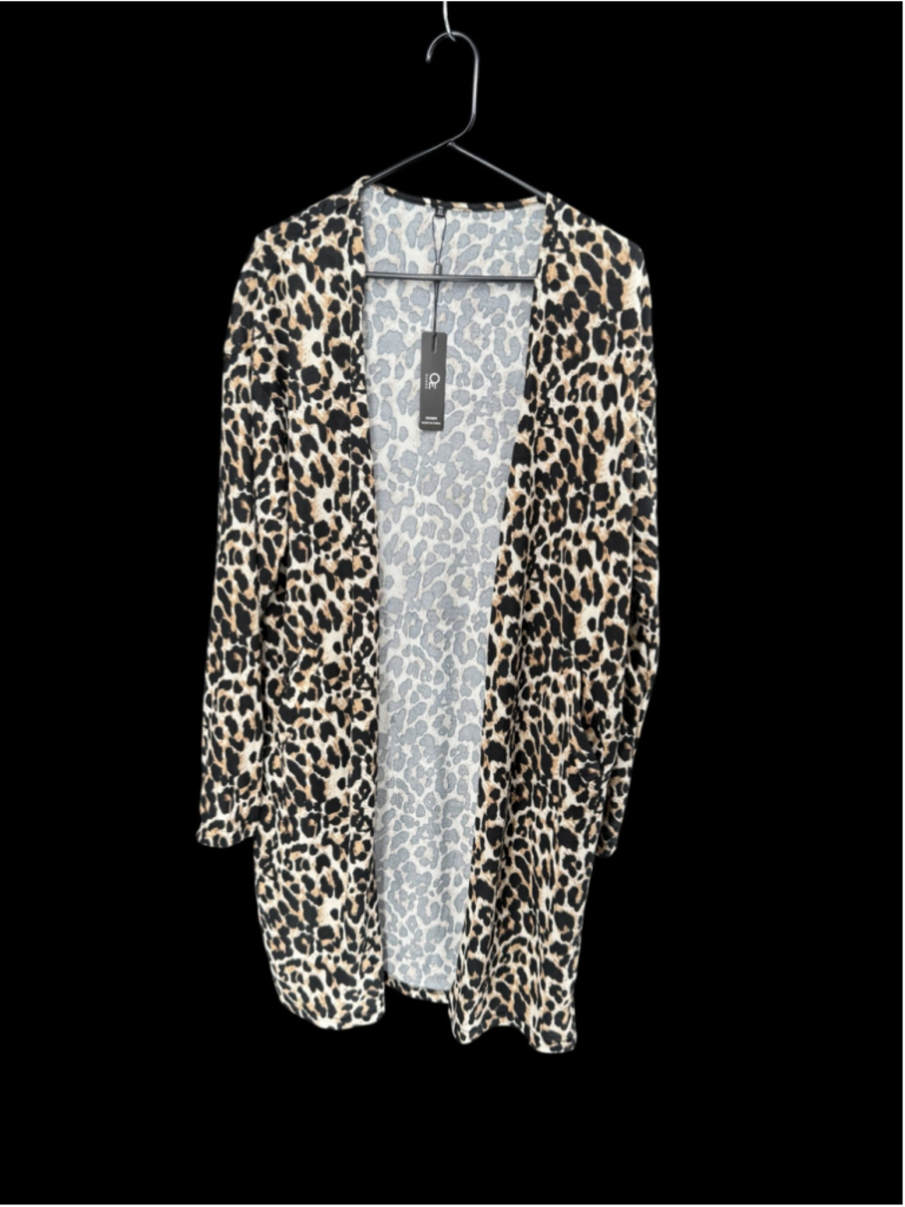 Women's Ouges Leopard Print Cardigan Sweater Beige Black Size XL